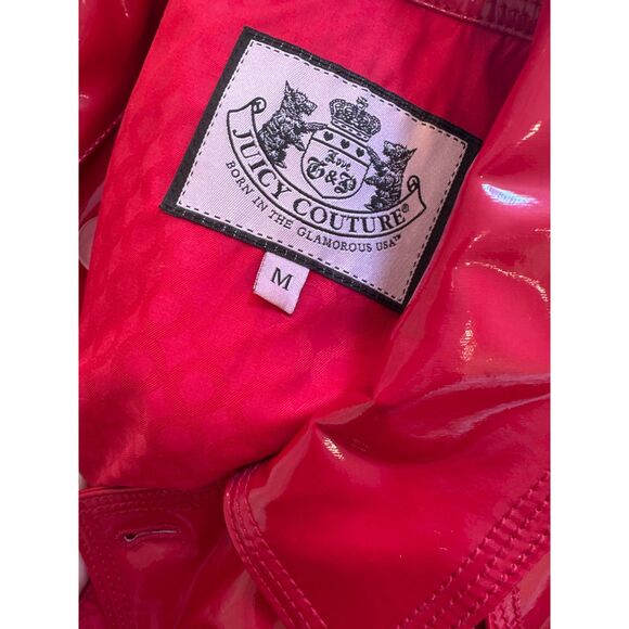 Juicy Couture Red Faux Patent Leather Double Breasted Rain Coat Size Medium - Picture 7 of 8